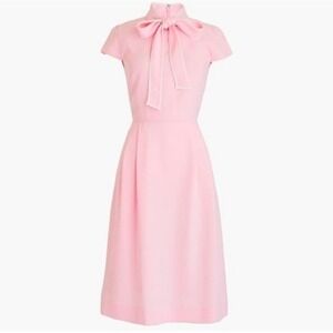J.Crew Polished Twee Pastel Pink Bowtie Pleated A-line Midi Dress